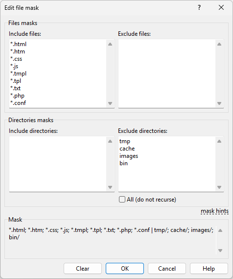 File Mask Dialog :: WinSCP