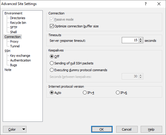 The Connection Page (Advanced Site Settings dialog) :: WinSCP