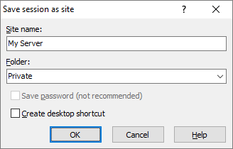Save Session as Site Dialog :: WinSCP