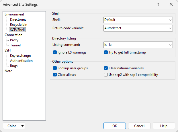 Scp Shell SCP/Shell Page (Advanced Site Settings dialog) :: WinSCP