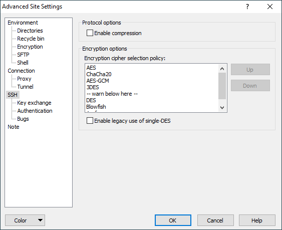 The SSH Page (Advanced Site Settings dialog) :: WinSCP