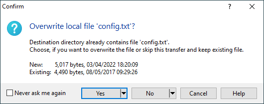 permission to overwrite files winscp