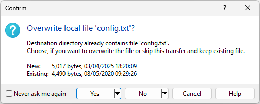 Overwrite Confirmation :: WinSCP