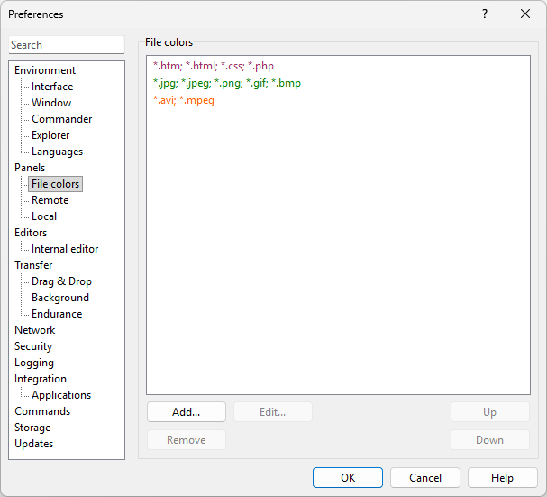 The Panels/File Colors Page (Preferences Dialog) :: WinSCP