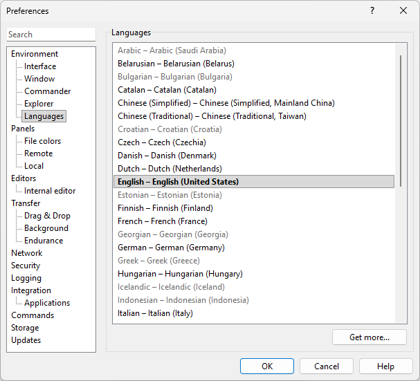 The Languages Page (Preferences Dialog) :: WinSCP